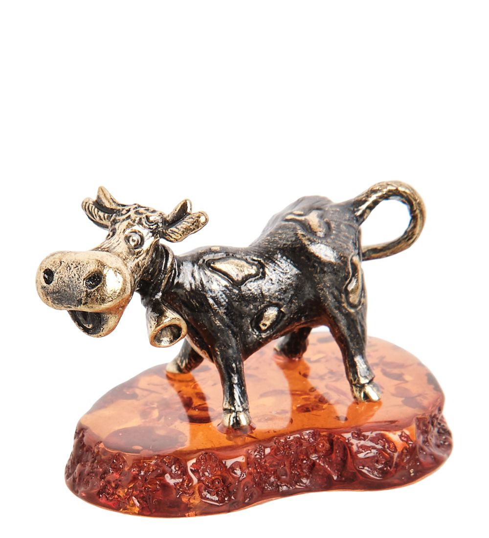 Народные промыслы AM-1788 Фигурка «Бычок» (латунь, янтарь)