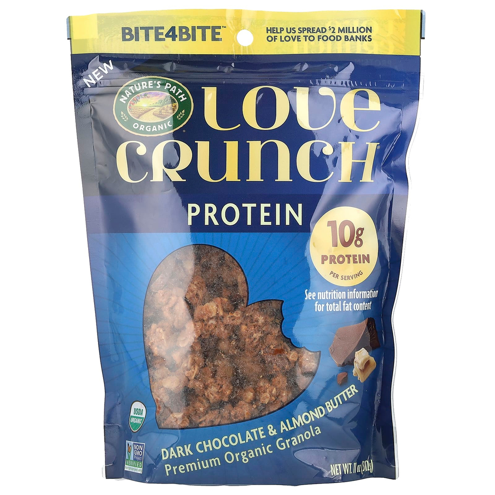 Nature's Path, Love Crunch®, протеин, органическая гранола премиального качества, темный шоколад и миндальное масло, 312 г (11 унций)
