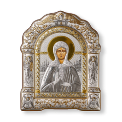 Матрона, икона арочная с рамкой, белое дерево 206х270