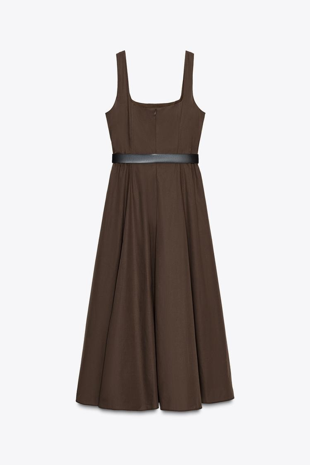 ZARA ПЛАТЬЕ-МИДИ С ПОЯСОМ, КОРИЧНЕВЫЙ