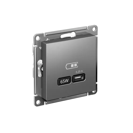 Розетка USB AtlasDesign тип C 65Вт QC PD высокоскор. ЗУ механизм сталь SE ATN000927