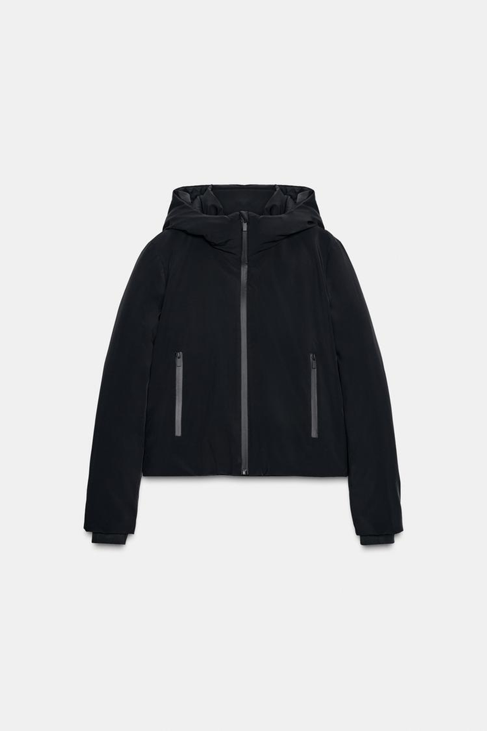 ZARA КУРТКА С КАПЮШОНОМ WATER REPELLENT WINDPROOF, ЧЕРНЫЙ