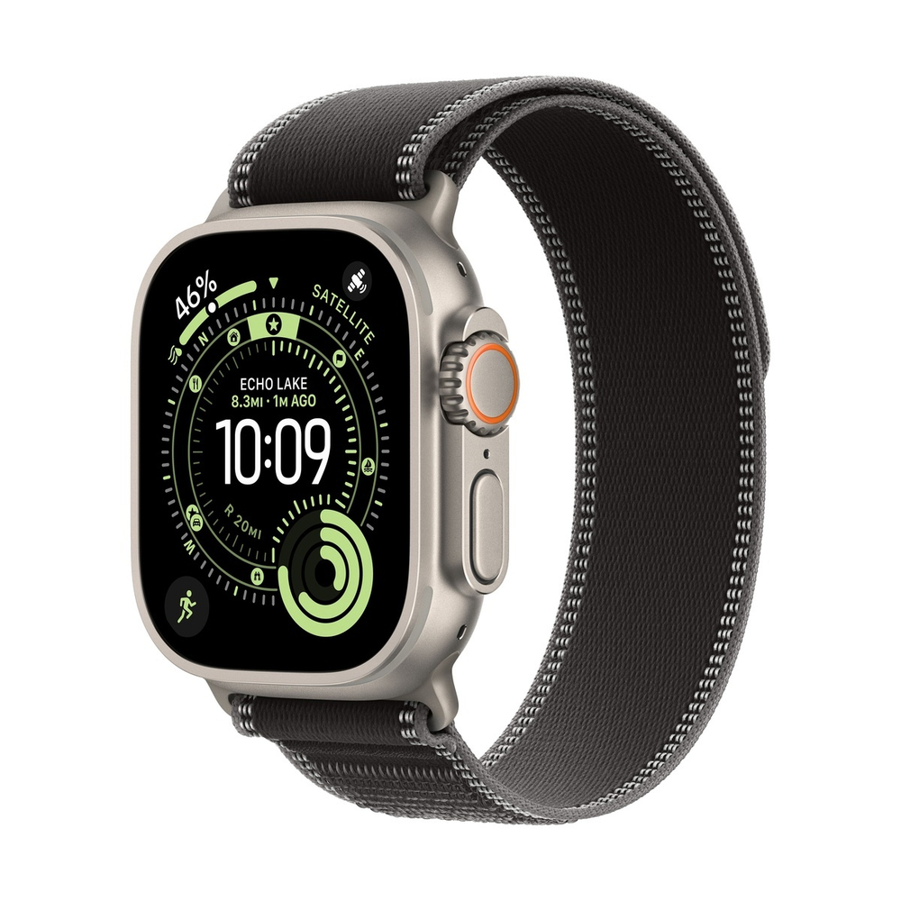 Apple Watch Ultra 3 (2025), 49 мм корпус из титана цвета «Natural», ремешок Trail Loop размера S/M цвета «Black/Charcoal»