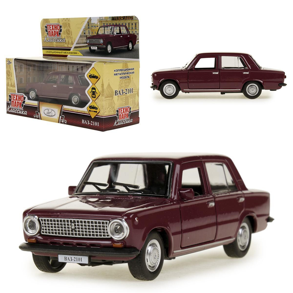 Модель ин. мет. "Ваз-2101" 12см, двери, багаж, фиолетовый, коробка 2101-12-PRL (Технопарк)