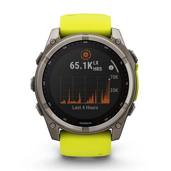 Garmin Fenix 8 Solar Sapphire 51 мм – Титановый, желтый/графитовый силиконовый ремешок