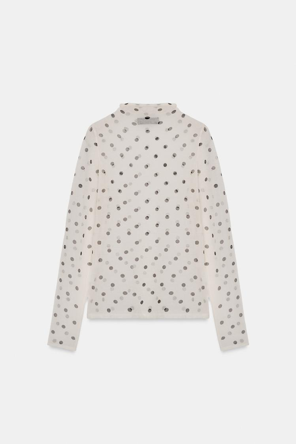 ZARA ПОЛУПРОЗРАЧНЫЙ ТРИКОТАЖНЫЙ ТОП В ГОРОШЕК, БЕЛЫЙ/ЧЕРНЫЙ