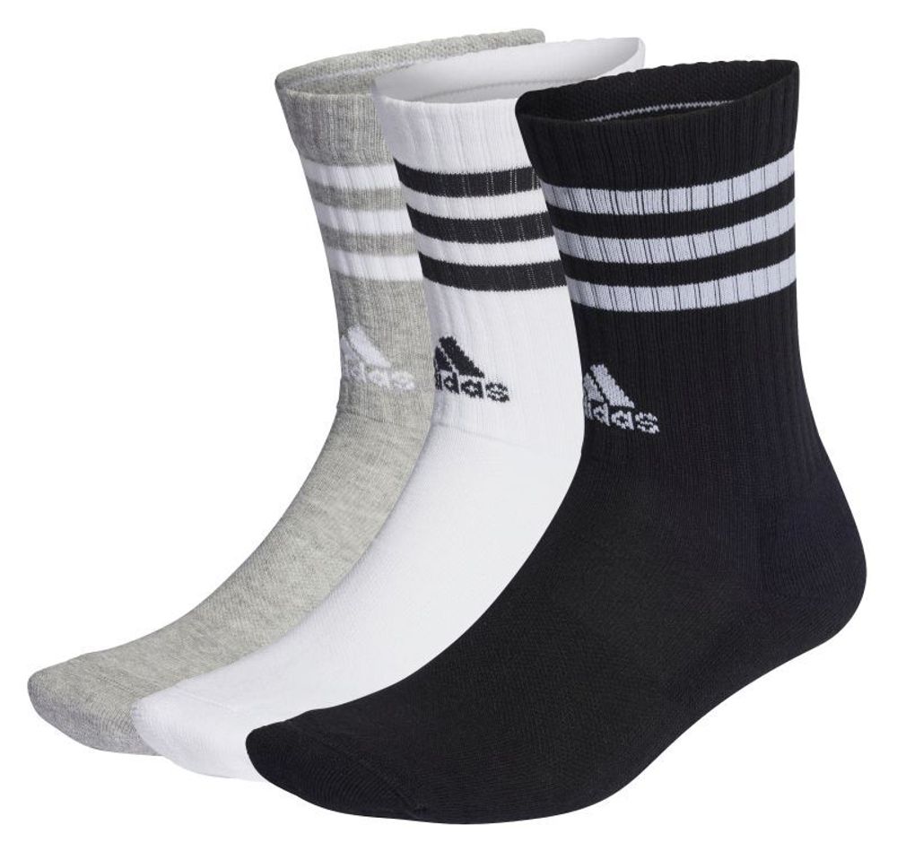 Теннисные носки Adidas 3-Stripes Cushioned Crew Socks 3P - medium grey heather/white/black/white