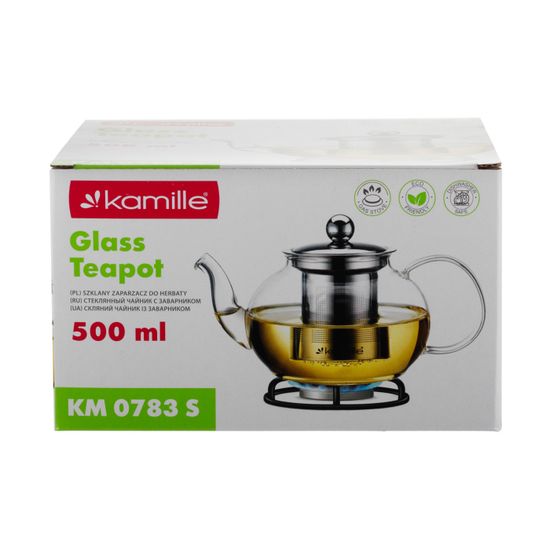 Стеклянный заварочный чайник 500 мл. Kamille KM-0783S со съемным ситечком