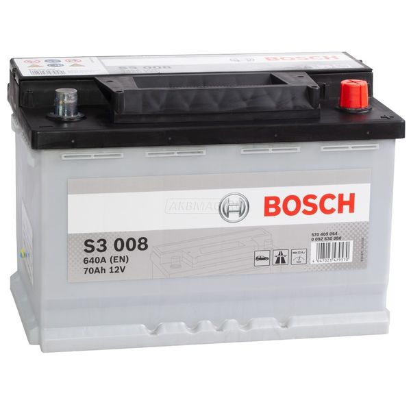 Аккумулятор автомобильный BOSCH S3 008 (70R) 640 А обр. пол. 70 Ач (0 092 S30 080)