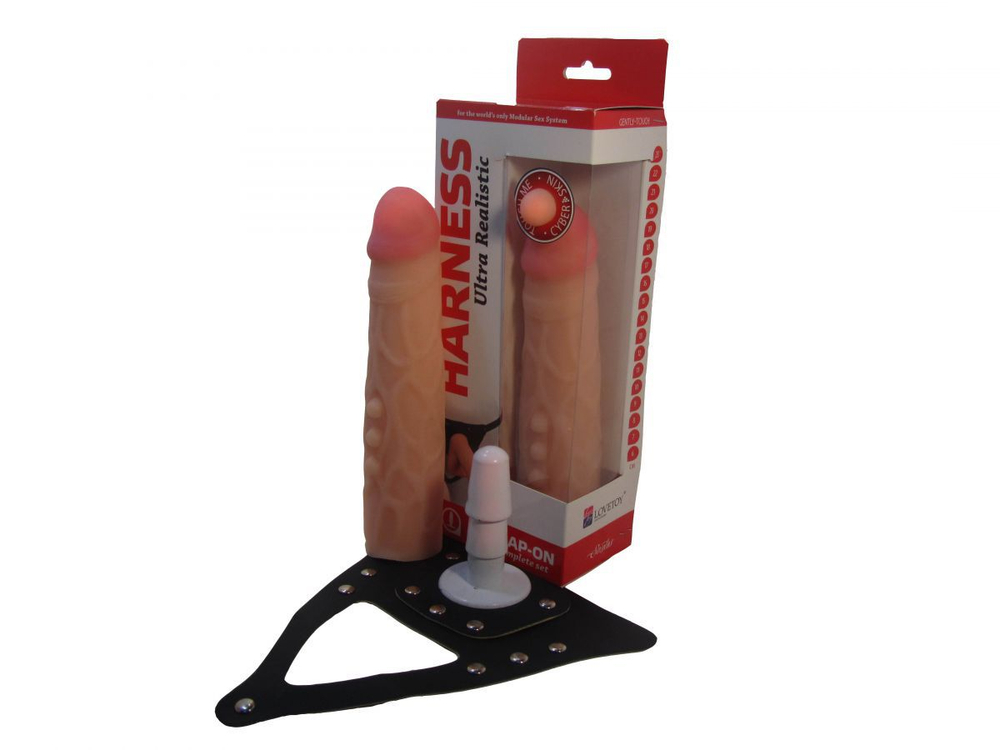 Насадка-фаллос в комплекте с трусиками Harness - 21,6 см.