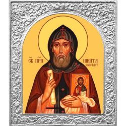 Никита исповедник. Маленькая икона в посеребренной раме