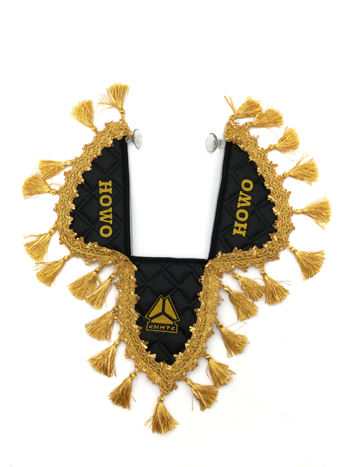 Вымпел тройной HOWO (экокожа, черный с золотыми кисточками)