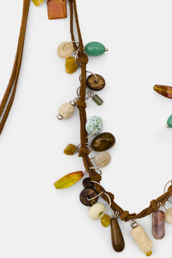 ZARA КОЛЬЕ-ТРАНСФОРМЕР СО ШНУРКОМ И КАМНЯМИ, КОРИЧНЕВЫЙ