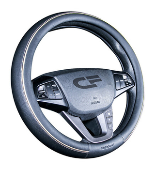 Оплетка на руль круглая CarFashion -М- «TILTAN» 31432 - Экокожа - черный/шов беж