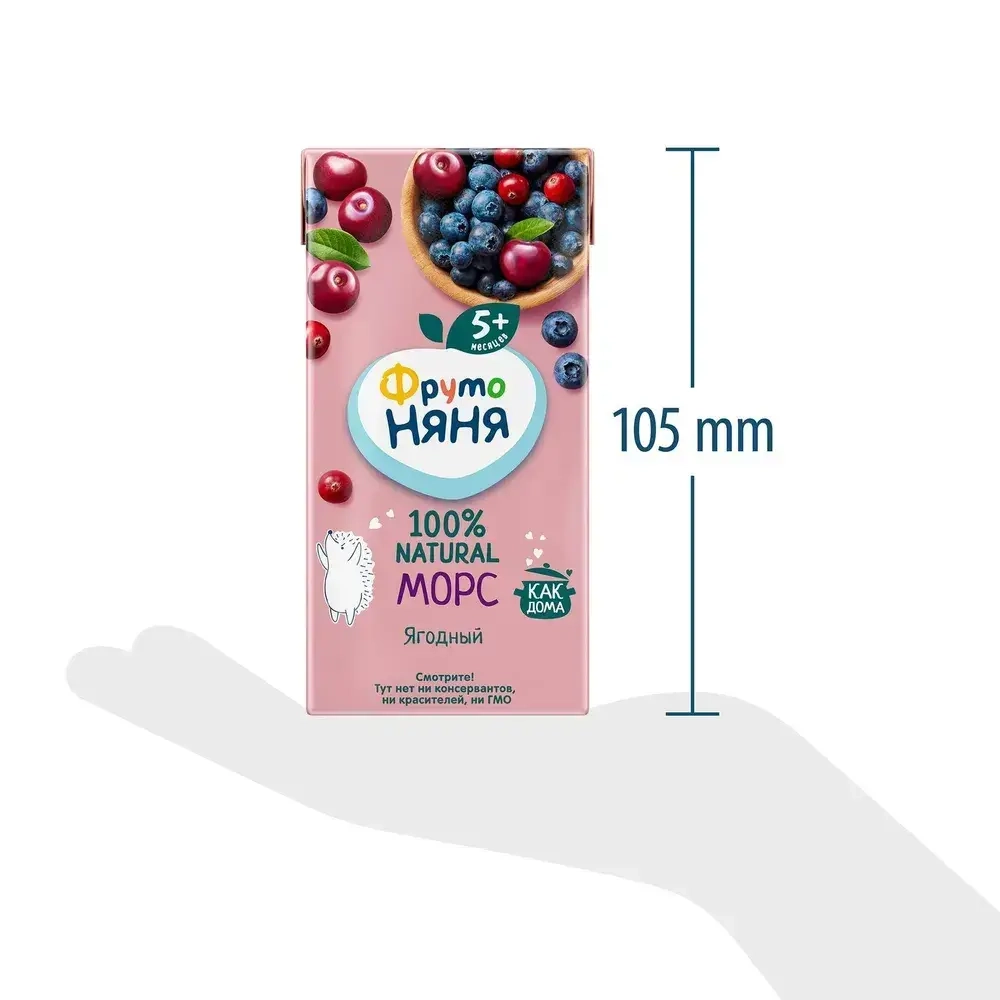 Морс детский ФрутоНяня, из клюквы, черники и вишни, 0,2 л