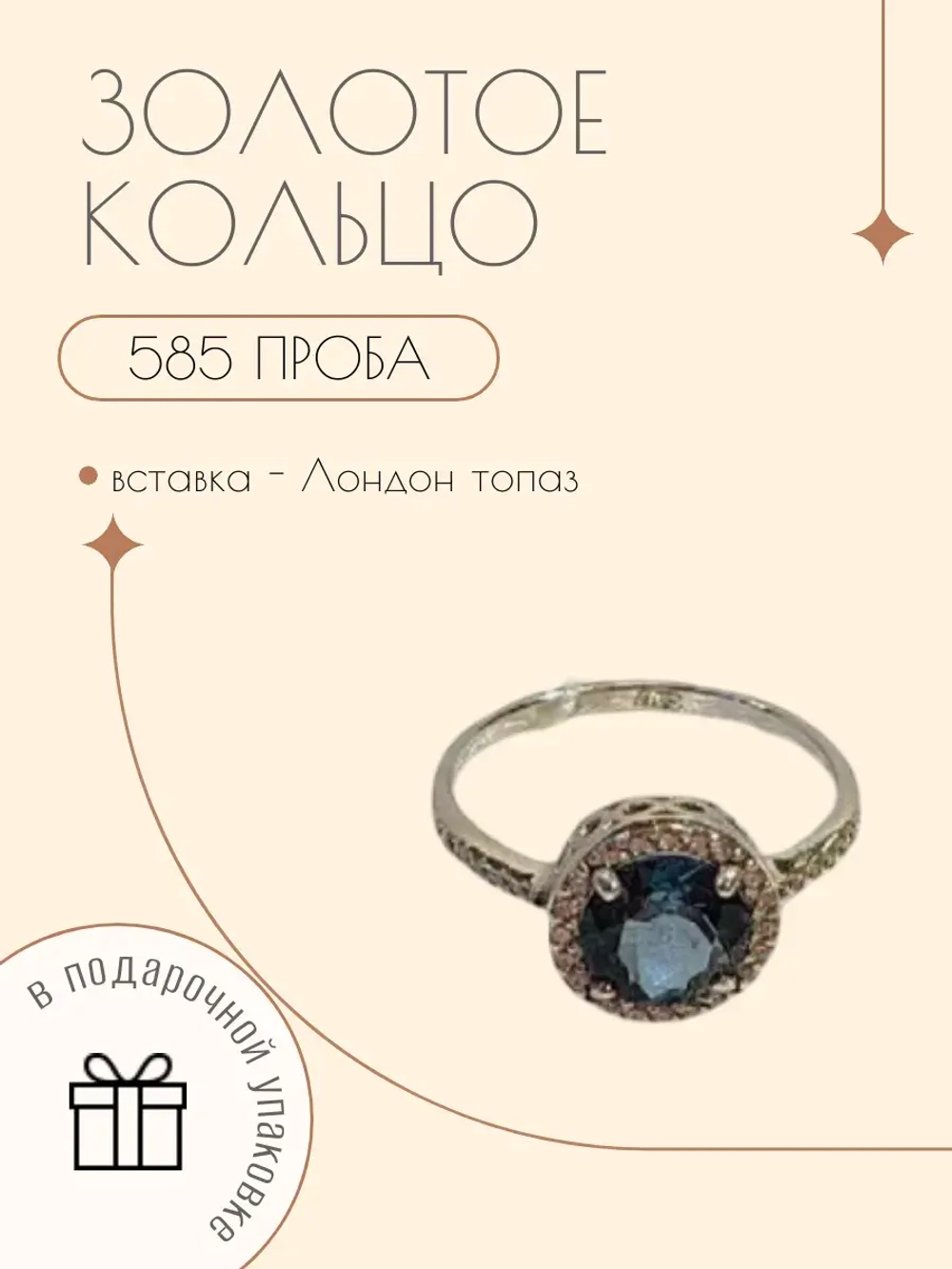 Ювелирное кольцо белое золото с лондон топазом и фианитами