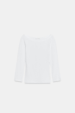 ZARA ФУТБОЛКА С ВЫРЕЗОМ «ЛОДОЧКА», БЕЛЫЙ