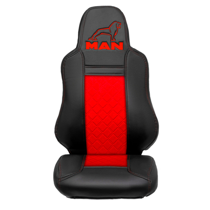 Чехлы MAN TGX, TGS с 2021 года без регулировки ремня безопасности водителя по высоте (экокожа, красный)