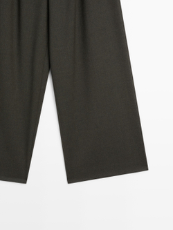 Massimo Dutti Брюки широкого кроя с вытачками и эластичным поясом, темно-зеленый