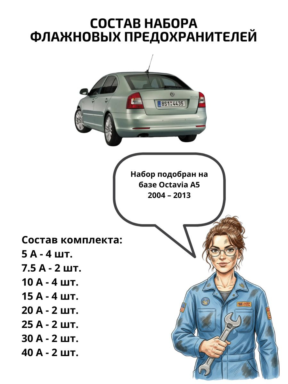 Набор предохранителей для Skoda Octavia A5 OCT5