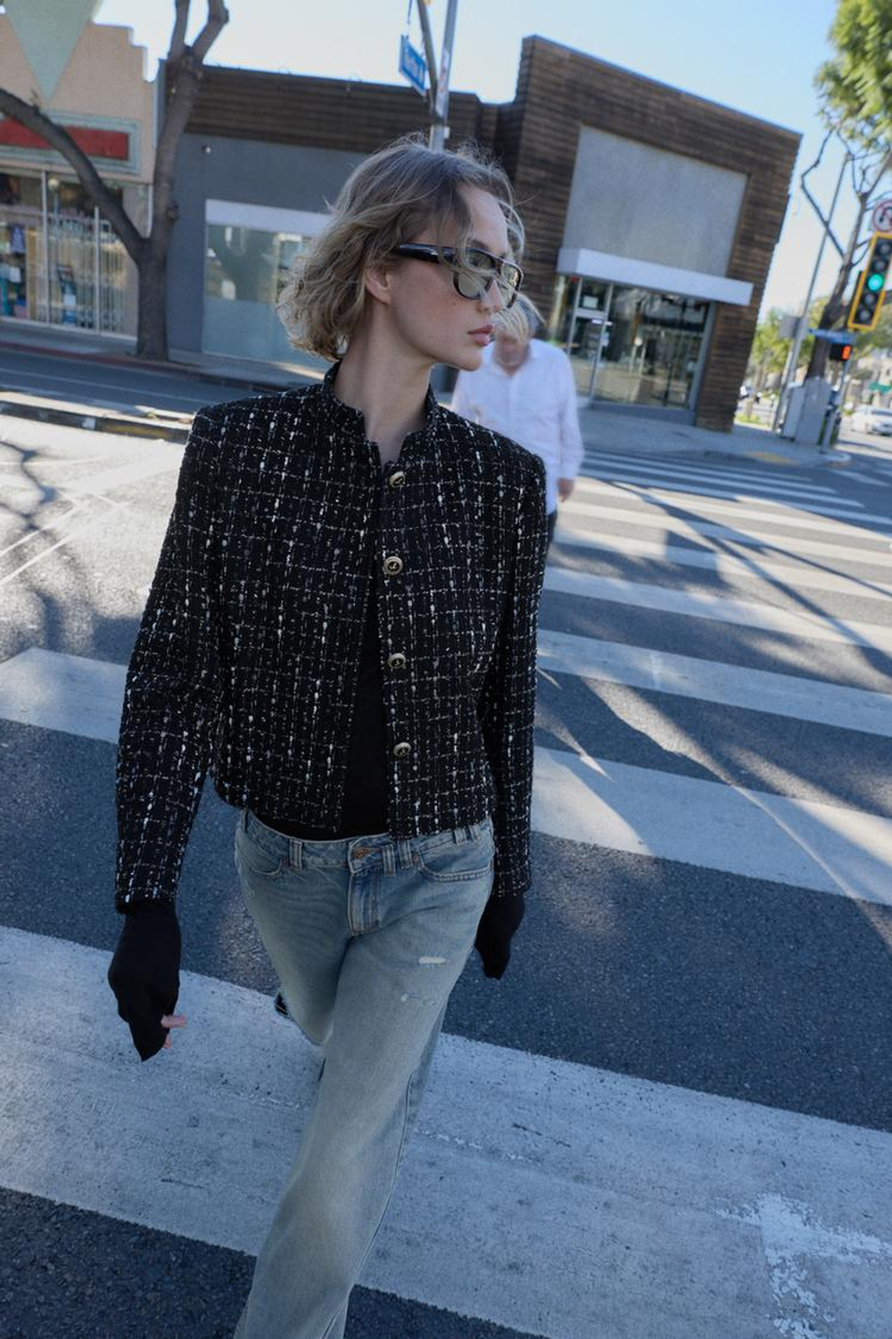 ZARA БЛЕЙЗЕР ИЗ РЕЛЬЕФНОЙ ТКАНИ С МЕТАЛЛИЗИРОВАННОЙ НИТЬЮ, ЧЕРНЫЙ/ЭКРЮ