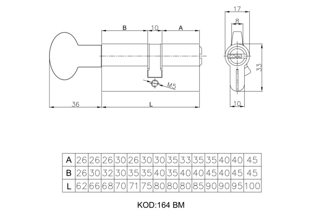 Цилиндр KALE 164 BM/80 35х10х35 никель плоск. перф. кл/зав