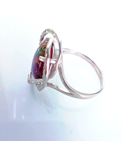 Кольцо Эстерелла, серебро 925*, родирование, опал синтетический, фианит/Ф