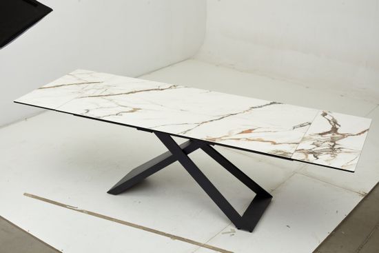 Стол LIVORNO 180 KL-188 Контрастный мрамор матовый, итальянская керамика/ черный каркас