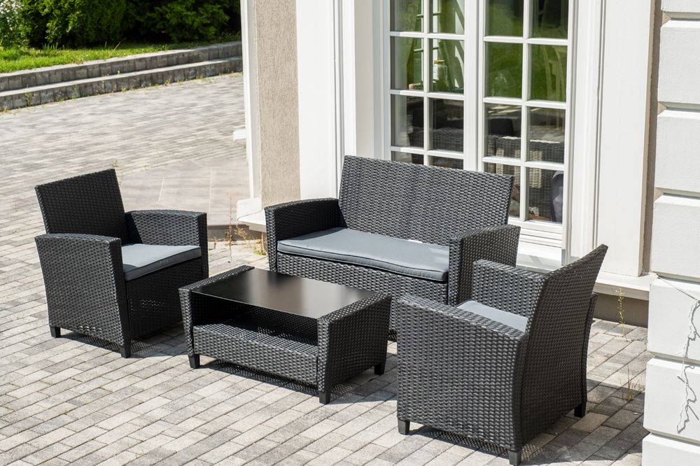 "Вашингтон" лаунж-зона из искусственного ротанга на 4 персоны, цвет черный