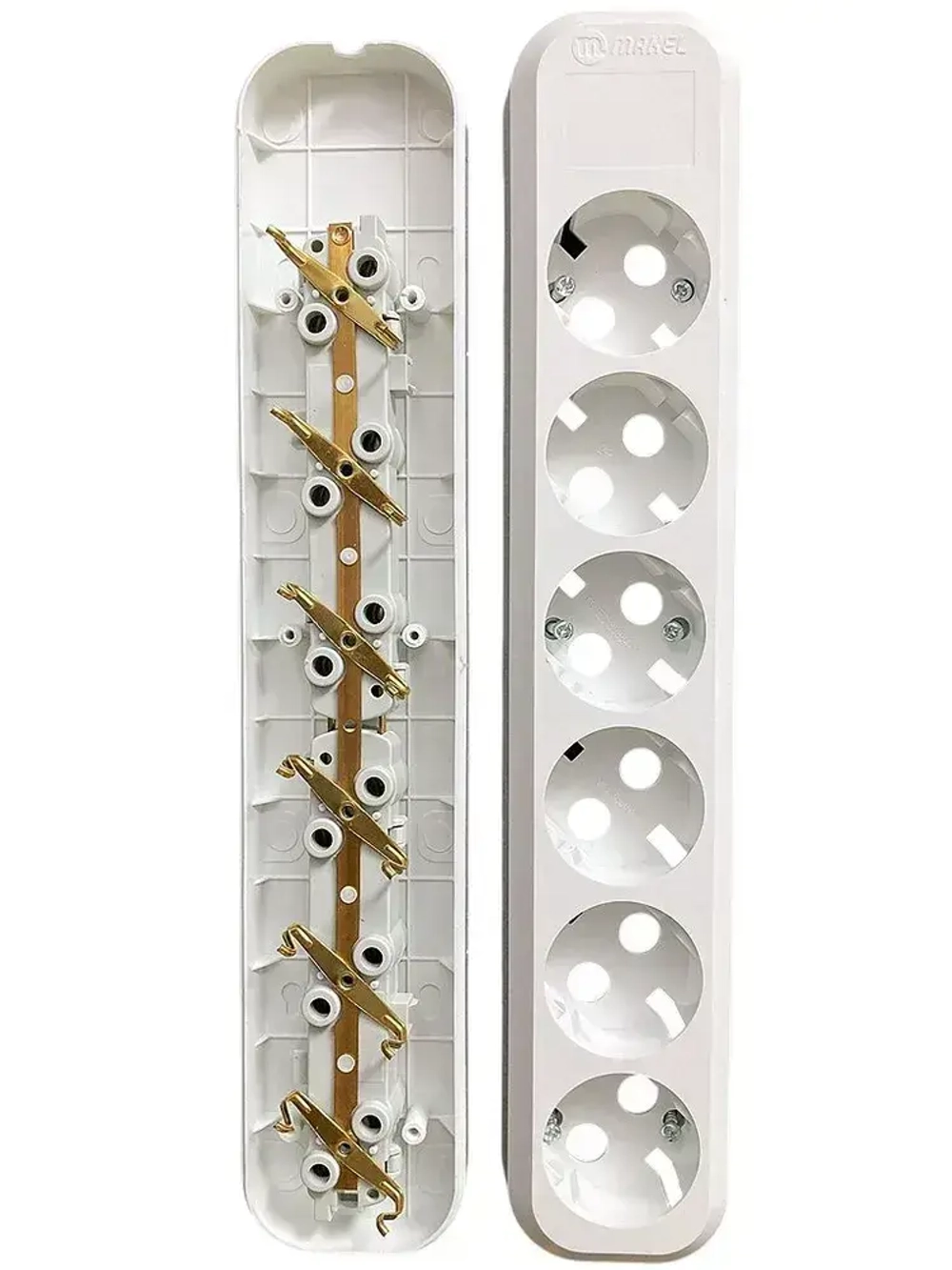 Колодка розеточная Makel 6 гнезд с заземлением 16А 3600Вт белая MGP 181