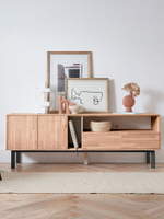 Тумба под телевизор 158х40х56, Виби, комод для ТВ, массив дуба на металлических ножках, в стиле лофт, Dipriz