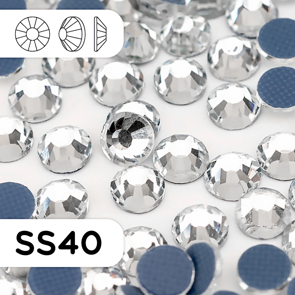 Горячие (термоклеевые) стразы из стекла ss40, 144 шт, цвет Crystal