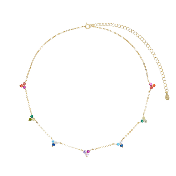 Колье-цветные камни, треугольники, золото