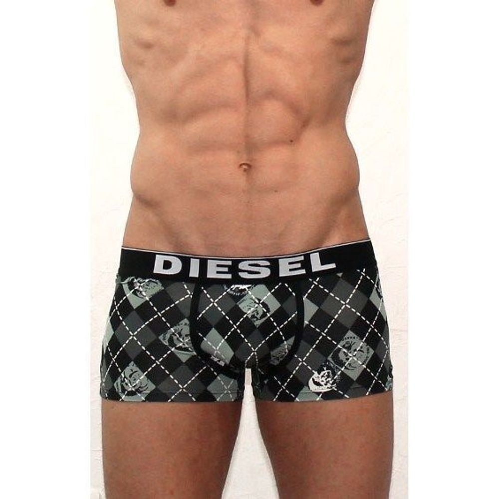 Мужские трусы боксеры черные с серыми ромбами Diesel Black Trunks
