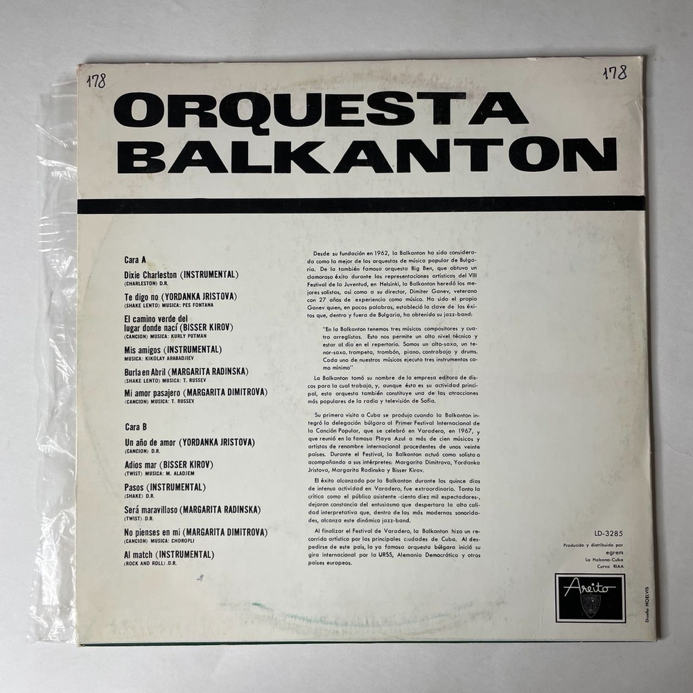 Винтажная виниловая пластинка LP Orquesta Balkanton (Куба 1973)