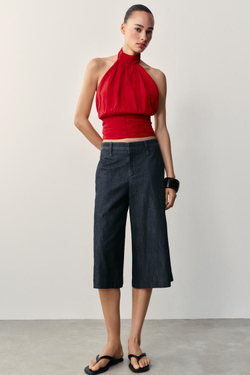 ZARA УДЛИНЕННЫЕ ШОРТЫ С КОНТРАСТНОЙ ОТСТРОЧКОЙ, СИНИЙ