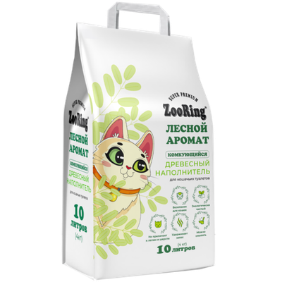 ZooRing Древесный комкующийся наполнитель Лесной Аромат,4 кг/10л.