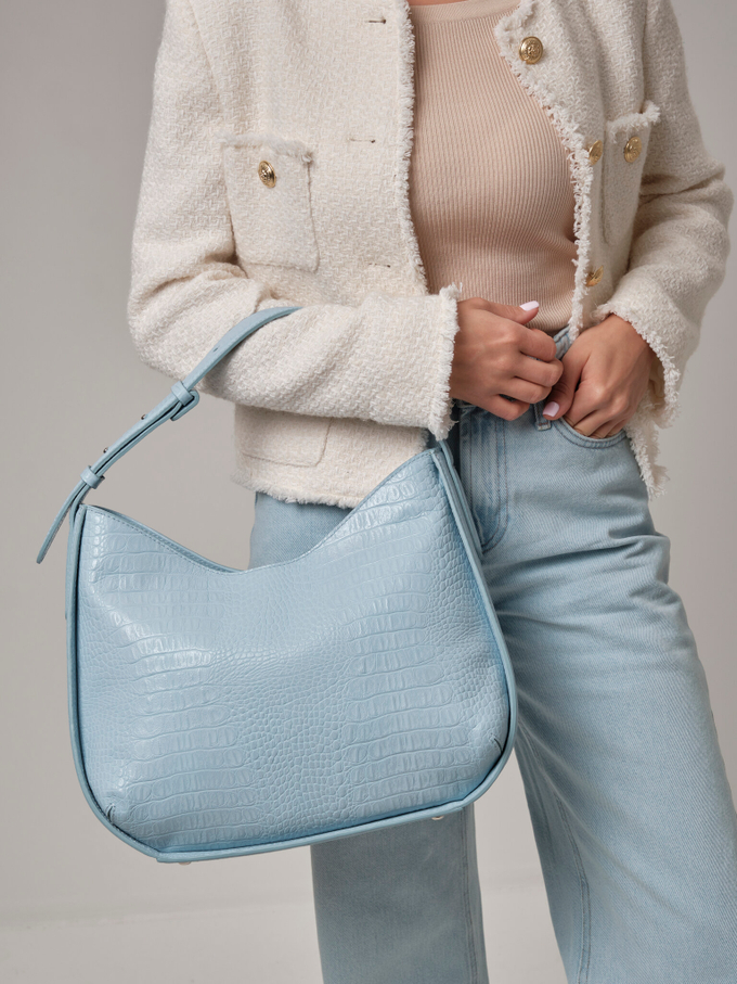 Сумка кожаная голубая крок