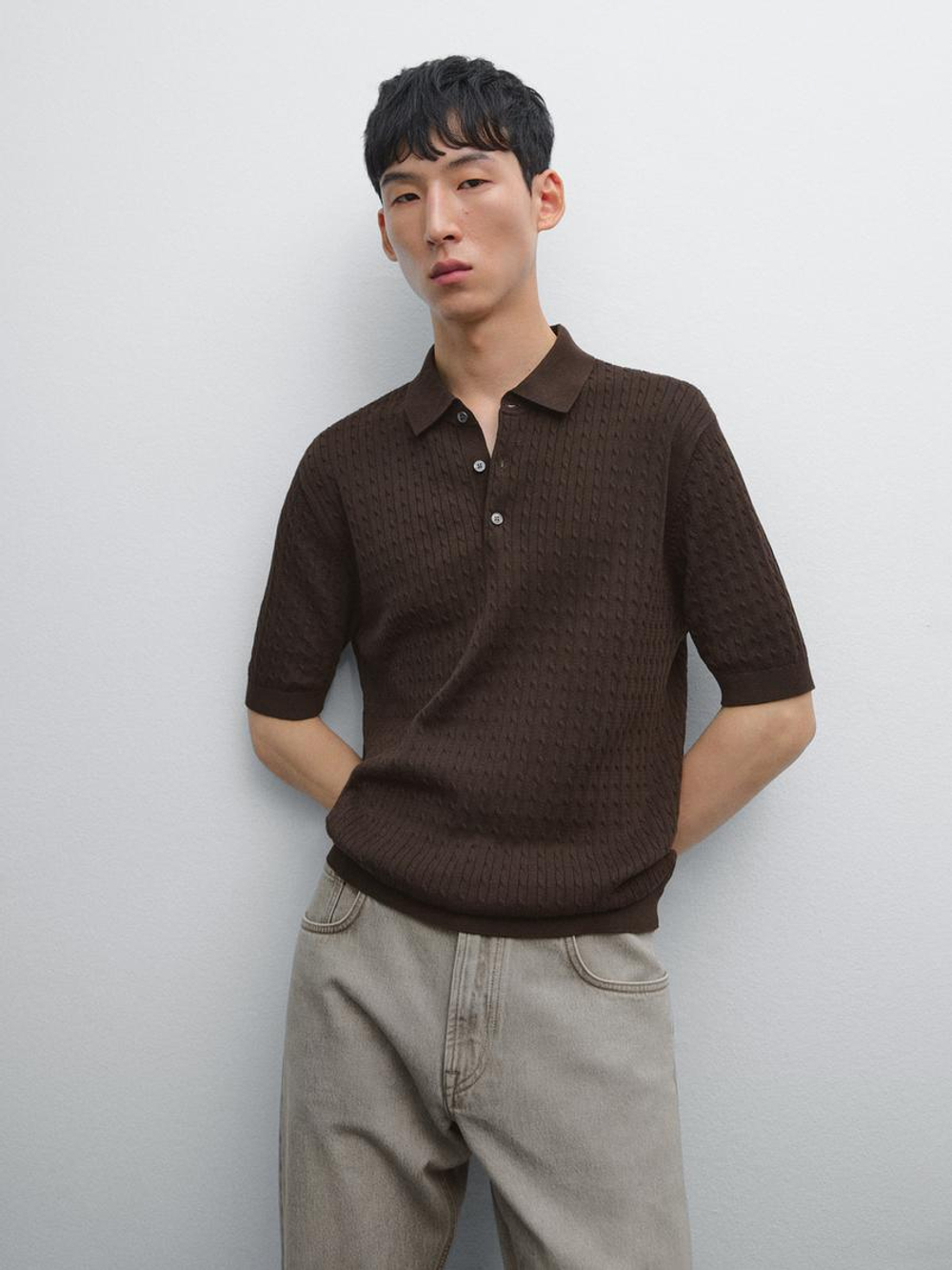 Massimo Dutti Трикотажная футболка с воротником поло, коричневый