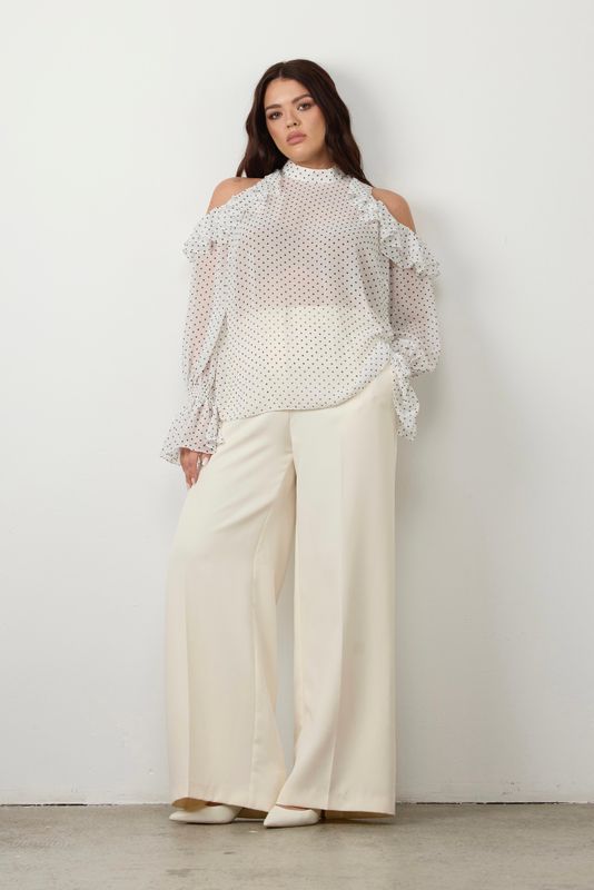 Блузка с открытыми плечами, принт горох