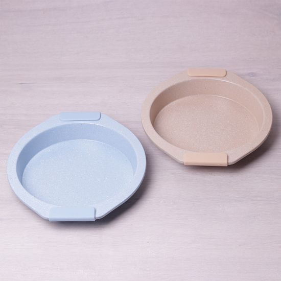 Форма для запекания Kamille KM 6034 из углеродистой стали 28.5х26.5х3.8 см. (голубой и бежевый мрамор)