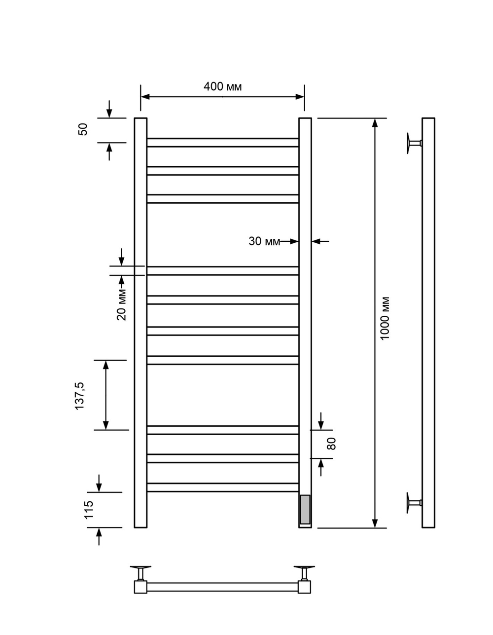 Полотенцесушитель электрический с/т Comfysan Pioli-K EC-10 100/40, белый, шт