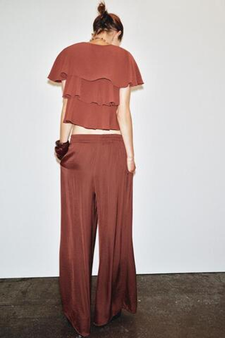ZARA ШИРОКИЕ БРЮКИ, ТЕРРАКОТОВЫЙ