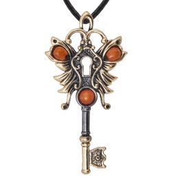 AM-4075 Подвеска «Ключик Бабочка» (латунь, янтарь)