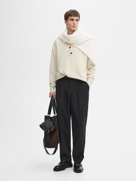Massimo Dutti Свитер из 100% шерсти с воротником-поло, натуральный