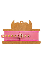 Розовый двуслойный кожаный ошейник с подкладкой из фетра (Цвет: розовый)