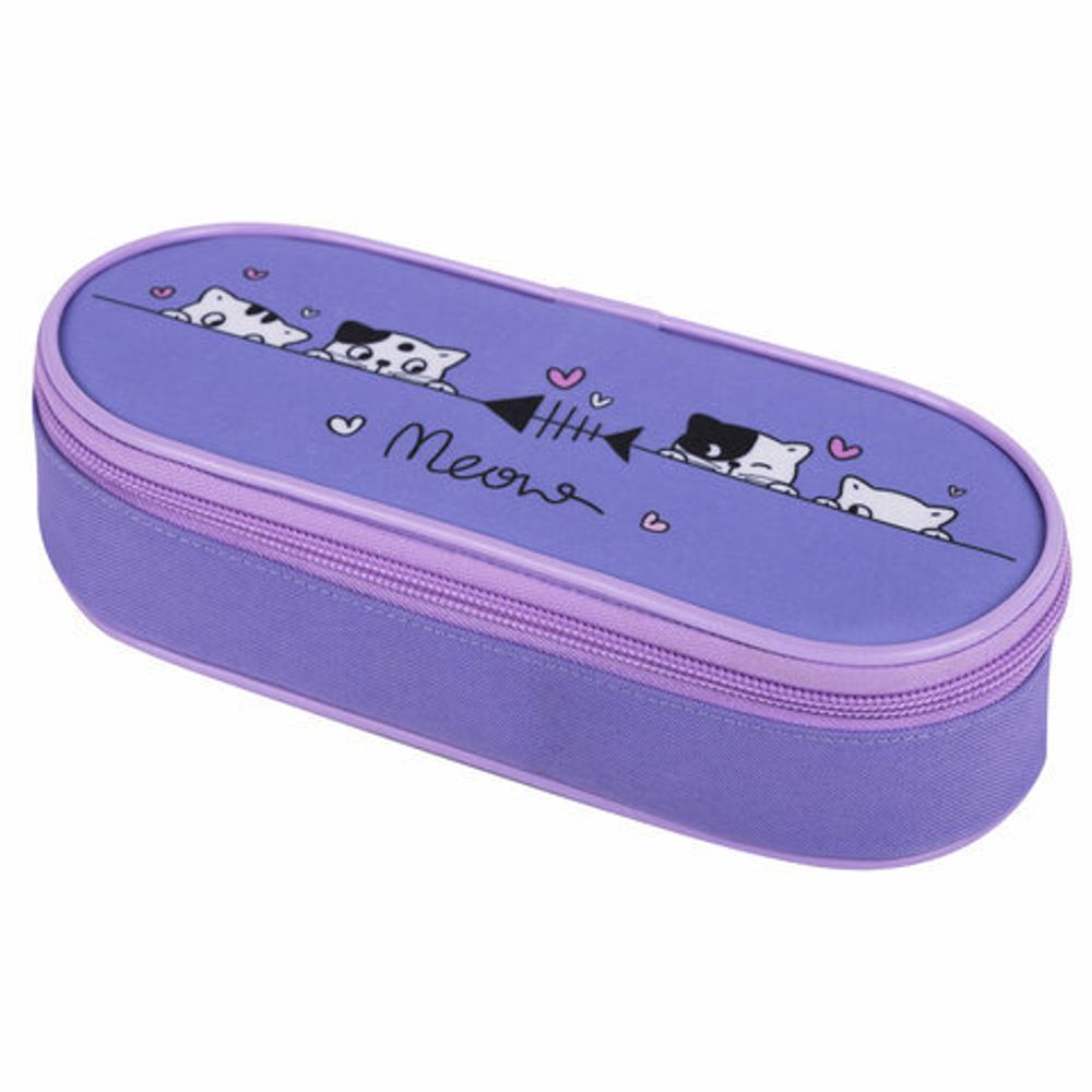 Пенал-футляр BRAUBERG, 1 отделение, органайзер, полиэстер, 22x9х5 см, Meow, 272312