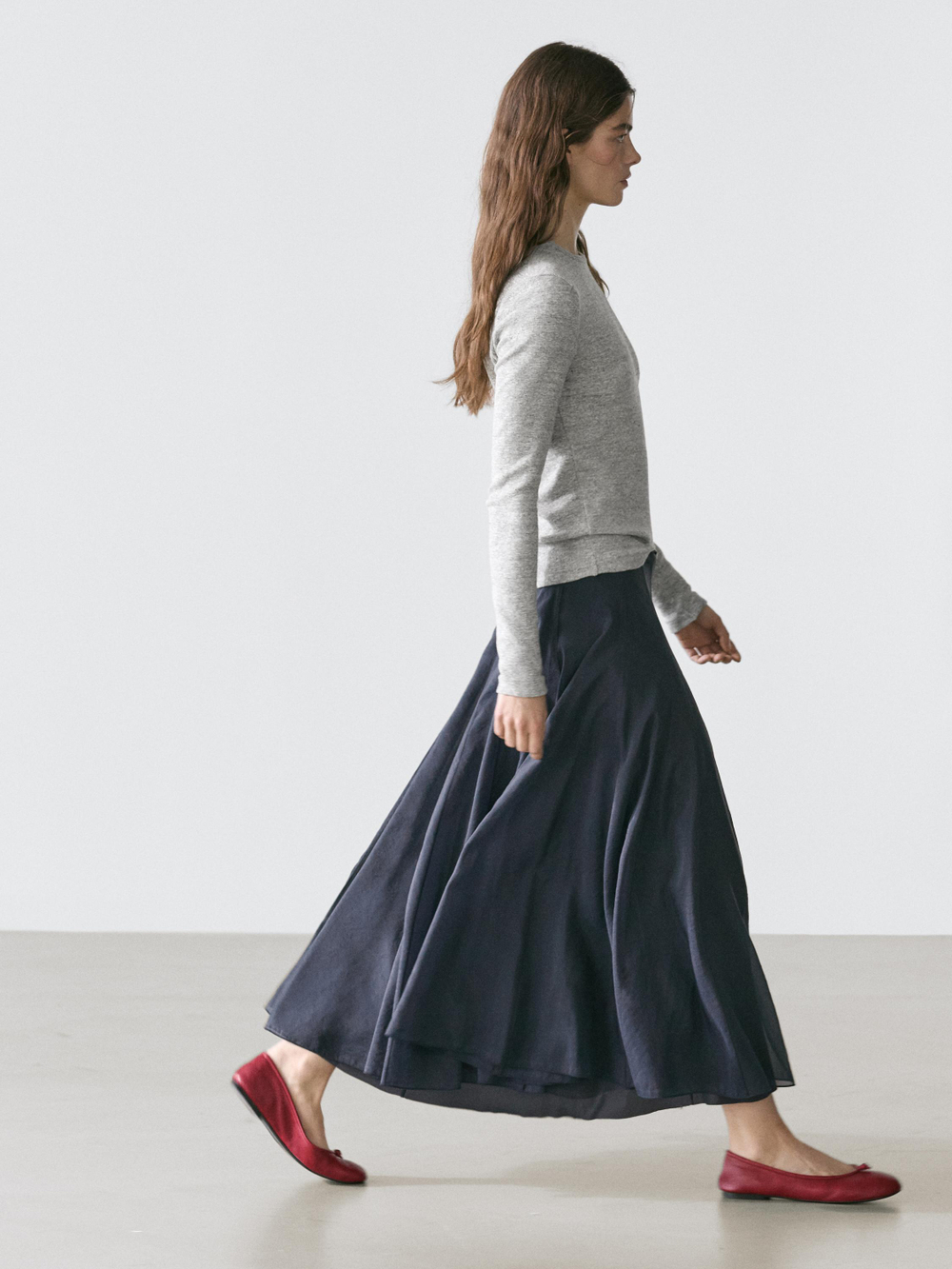 Massimo Dutti Юбка миди со складками, темно-синий