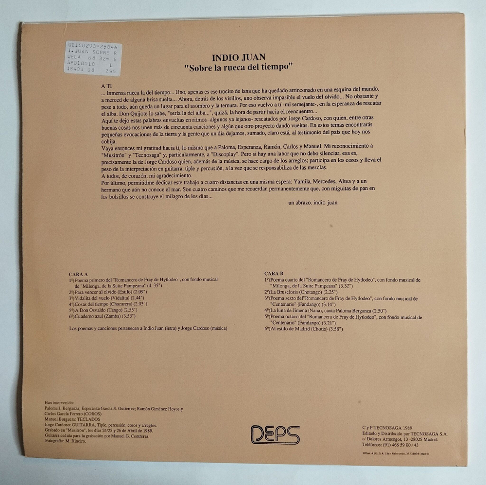 Винтажная виниловая пластинка LP Indio Juan Sobre La Rueca Del Tiempo (Spain 1989)
