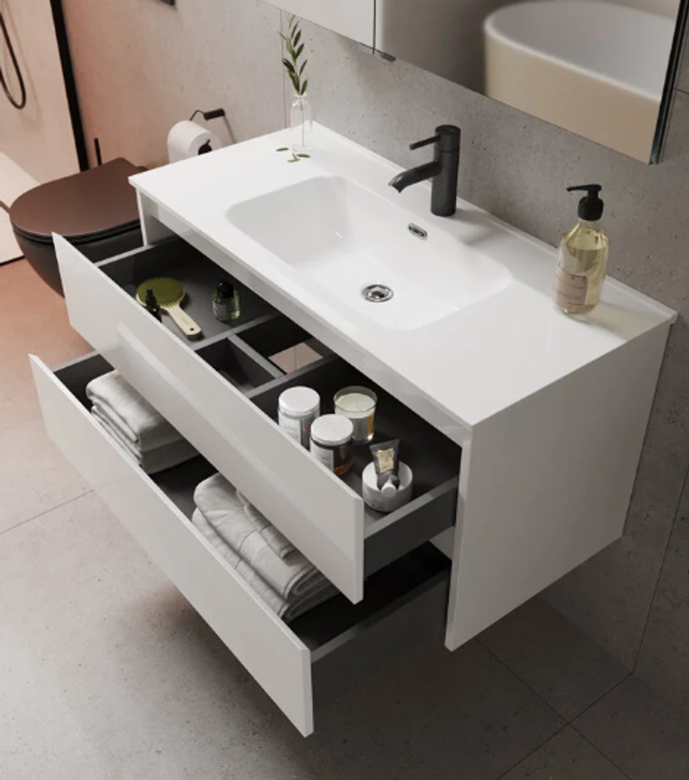 Тумба подвесная SANCOS Libra 590х450х500, c двумя ящиками оснащенными доводчиками, белый глянец , арт. LB60W